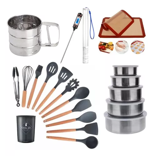 Utensilios metálicos cocinita juguete 12 piezas