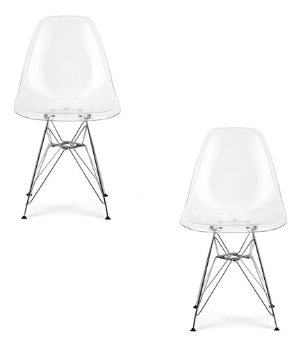 Set 2 Silla Eames Transparente Patas De Metal  - Tulip