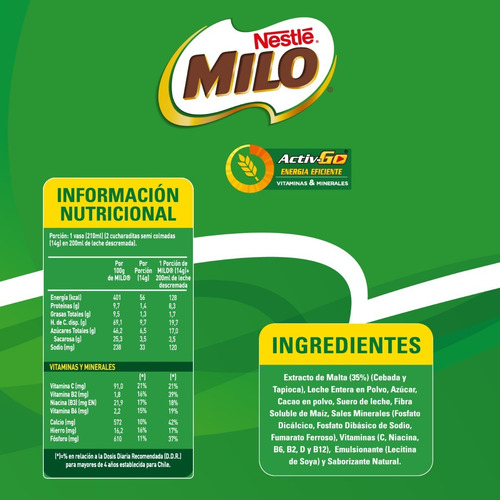 Imagen 3 de 3 de Saborizante Para Leche Milo 700g