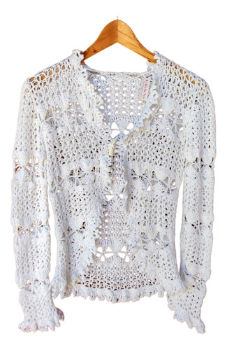 Campera Blanca Tejida Crochet Mujer