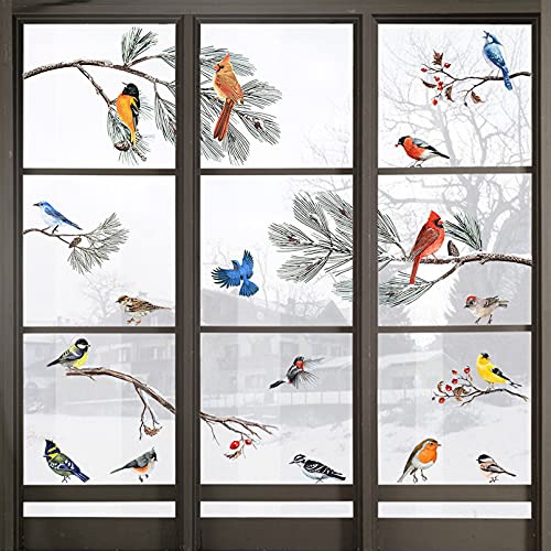 Calcomanías Para Ventanas De Invierno Con Aves Y Árboles