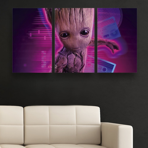 Cuadro Triptico Groot Art Guardianes De La Galaxia Art