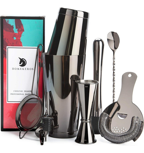 Boston Cocktail Shaker Set Bartender Kit Black 9 Piezas...