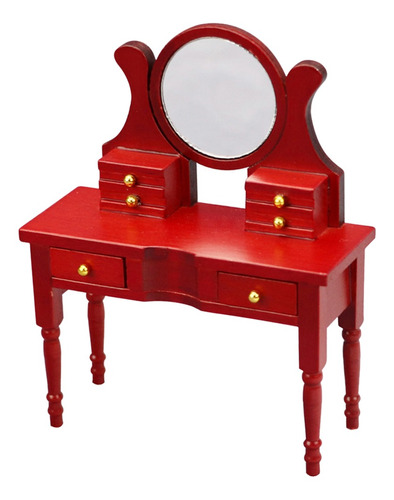 Muebles En Miniatura De 1/12 Rojo Niños Tocador Dorado