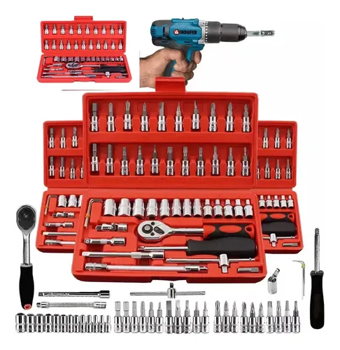 Kit Chaves Jogo Catraca Reversivel Soquetes 46 Pecasmaleta Mecanico Manutencao Casa Carro Profissional Resistente Portatil Compacto