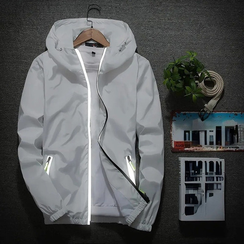 Chaqueta Informal Sólida Talla Grande Reflectante