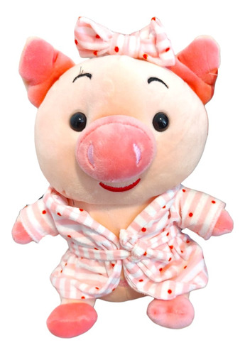 Peluche  Puerquito Cerdito Con Bata De Baño Y Diadema Rosa