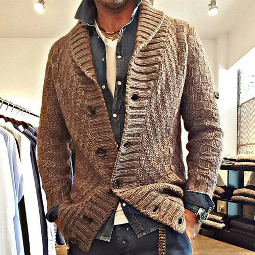 Chaqueta Térmica Buttonsweaters Para Hombre, De Punto Trenza