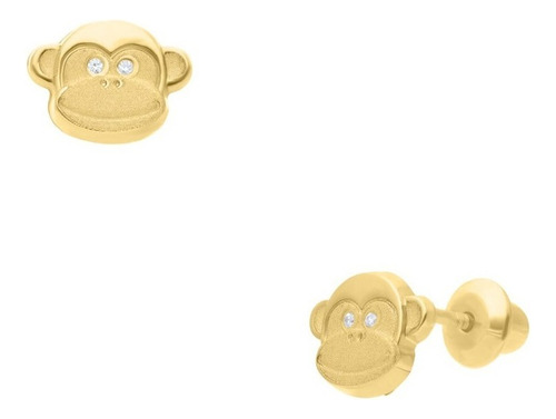 Broqueles Oro 14k De Forma De Monito Con Zirconias