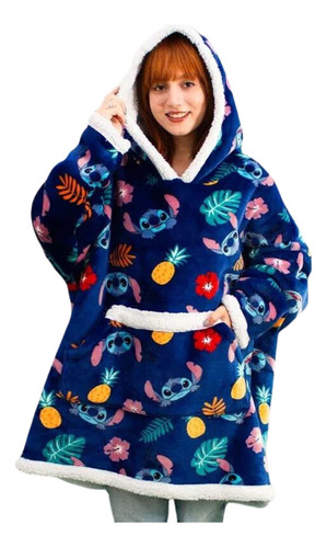 Hoodie Moletom Oversized Cobertor Com Capuz Stitch - Disney
