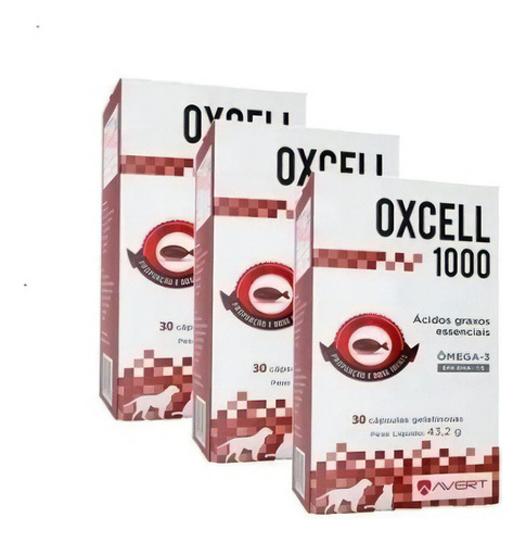 3 Oxcell 1000 Suplemento Cães E Gatos 30 Cápsulas Original