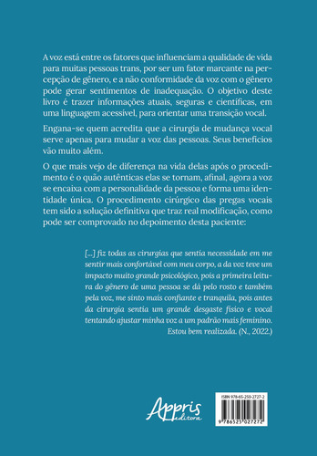 Guia de readequação vocal para pessoas trans, de Catani, Guilherme Simas do Amaral. Editorial Appris Editora e Livraria Eireli - ME, capa mole em português, 2022