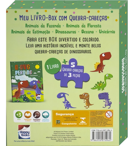 Meu LIVRO-Box com Quebra-cabeça: Dinossauros, de Brijbasi Art Press. Editorial Happy Books, capa mole em português, 2022