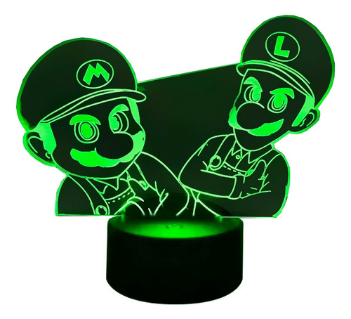 Lámpara 3d Mario Y Luigi Base Negra