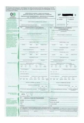 Formulario 08 Auto Transferencia Automotor Talonario X 20 Un