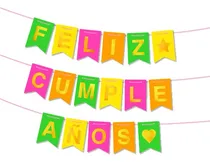 Comprar Banderin Guirnalda Feliz Cumpleaños Multicolor Fluo Neon