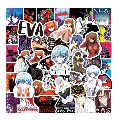 Evangelion 50 Calcomanias Stickers Vinil Pvc Vs Agua