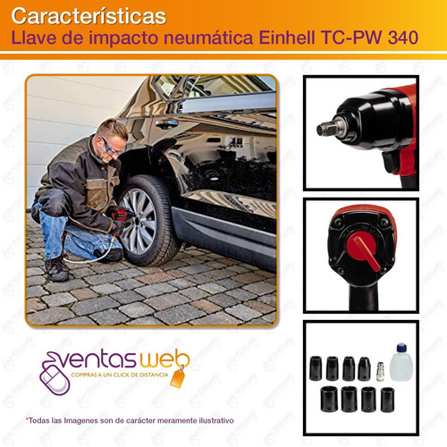 Imagen 3 de 6 de Llave De Impacto Neumatica Einhell 340 Nm Accerios Y Maletin