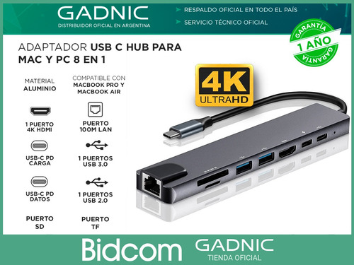Imagen 2 de 10 de Apadtador Hub Usb C Pc Mac 8 En 1 Multifuncion Pro 10gbps