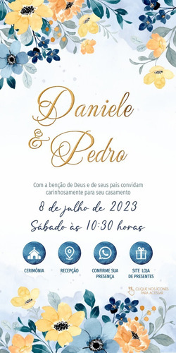 Convite Casamento Virtual Azul Amarelo Interativo Whats 50
