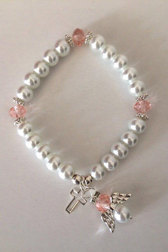 Imagen 5 de 9 de 15 Pulsera Recuerdo Bautizo Niña Rosa Baby Shower Comunion