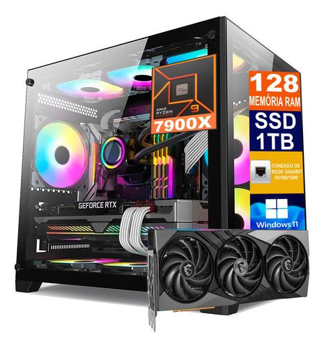 Pc Gamer Cpu Ryzen 9 7900x Ssd 1tb, 128gb Ddr5 Rtx 4090 24gb