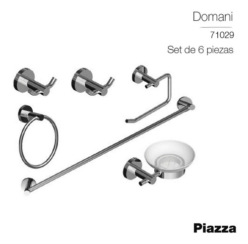 Imagen 3 de 4 de Kit Accesorios Baño 6 Piezas Metal Y Vidrio 71029 Piazza