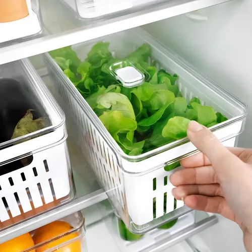 ORGANIZADOR GELADEIRA 5L TRANSPARENTE COM CESTO VENTILAçãO DRENAGEM CESTO ORGANIZADOR ACRILICO GELADEIRA