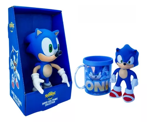 Boneco Sonic Azul Pequeno com Caneca Personalizada