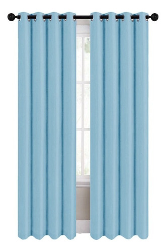 Cortinas Blackout 274cm Ancho X 213cm De Largo En 2 Paneles Color Azul Acero