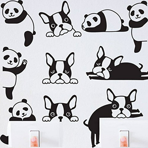 Stickers Vinílicos Panda Y Perros, Set 10pzs
