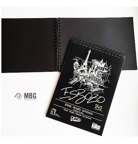 Imagen 2 de 3 de Block Dibujo Esbozo A4 240 Grs 25 Hojas Negras -premium-