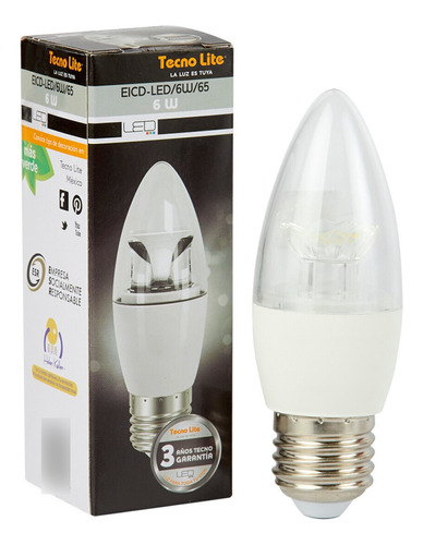 Focos Tecnolite Led E27 Luz De Dia Blanco 6w Vintage Vela