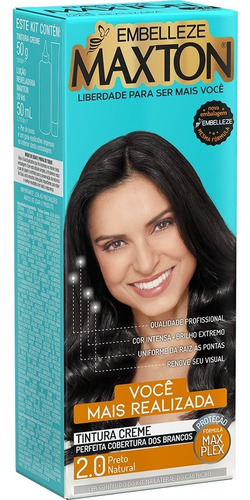 Kit Tinte Maxton  Tintura creme tom 2.0 preto natural para cabelo