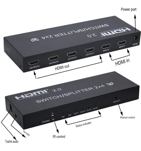 Switch Splitter Matrix Hdmi 2x4 Ultrahd 4k X 2k 3d + Fonte
