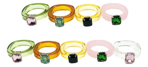 Joyería Para Niños, Anillo Acrílico Con Diamantes, 9 Unidade