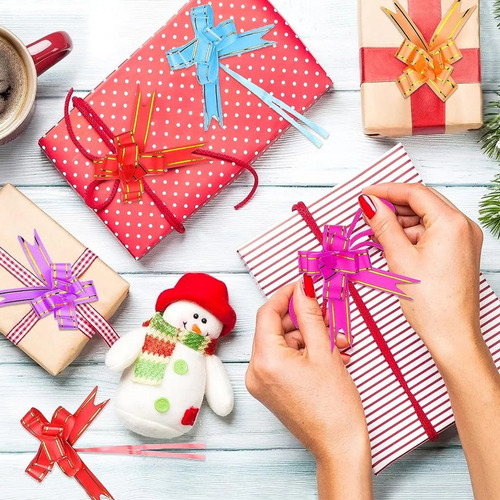 50 Laços Pronto Fita P/presente M 18x35mm Fitinha Decorada Cor Vermelho Liso Com Linha Dourada