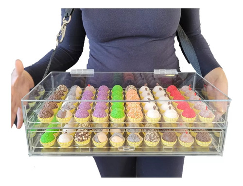 Expositor Acrilico Para 100 Brigadeiros Com Alça e Tampa