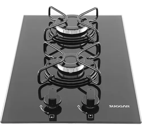 Fogão De Mesa Cooktop 2 Bocas Vidro Preto À Gás Suggar Fg200 Preto