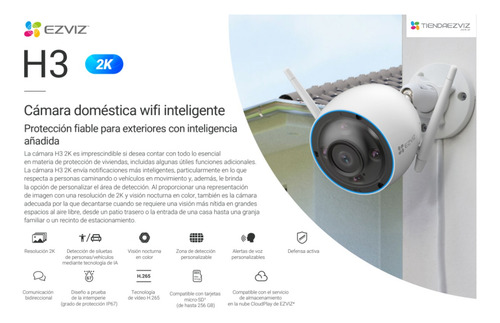 Combo X4 Ezviz H3 3k 5mp Exterior Color + 4 Memoria 32gb