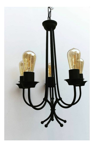 Araña Colgante Vintage 5 Luces Hierro En Negro +lamp. Led 7w