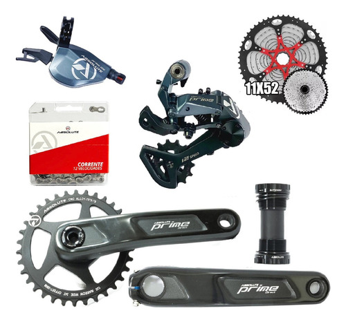 Kit Grupo Absolute 12v Completo Mtb 1x12v Prime 11/52d