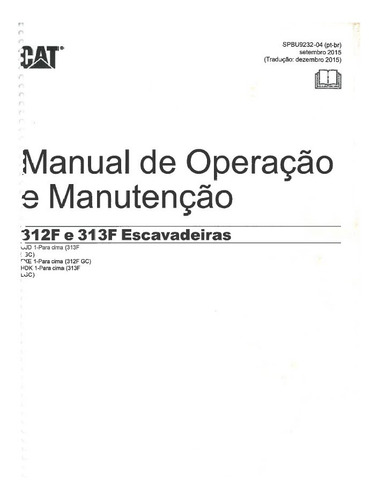Manual De Operação E Manuten Caterpillar 312f Escavadeira