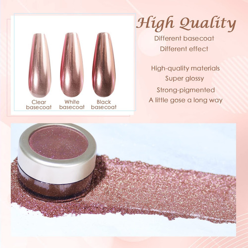 Polvo Para Uñas Cromado Efecto Espejo·oro Rosa