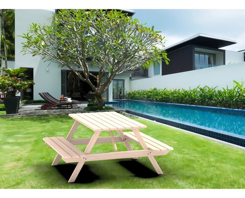 Mesa Picnic Madeira Maciça 140cm X 70cm Natural Gbwt