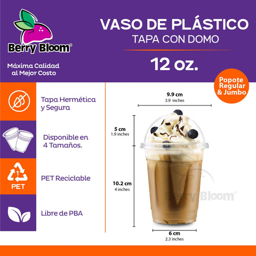 50 Vasos Desechables Plástico 12 Oz Transparentes Con Tapa Tipo Domo Reutilizables Para Bebidas Frías Café Smoothie Eventos Fiesta Restaurante Delivery Resistente Y Práctico