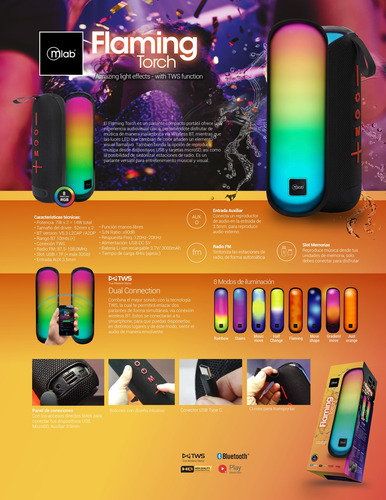 Parlante Portátil Bluetooth Tws Flaming Torch Mlab