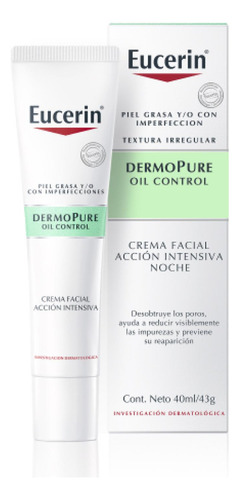 Sérum Crema Facial de Acción Intensiva Noche Eucerin Dermopure Oil Control para piel grasa de 40mL 12+ años