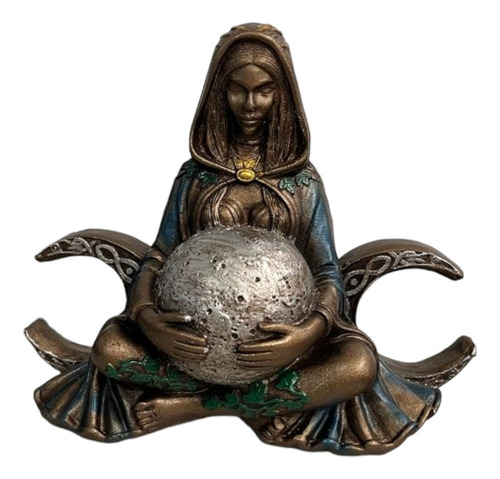 Escultura Bruxa Wicca Triluna Lua Triplice 15 Cm Em Resina Cor Colorido