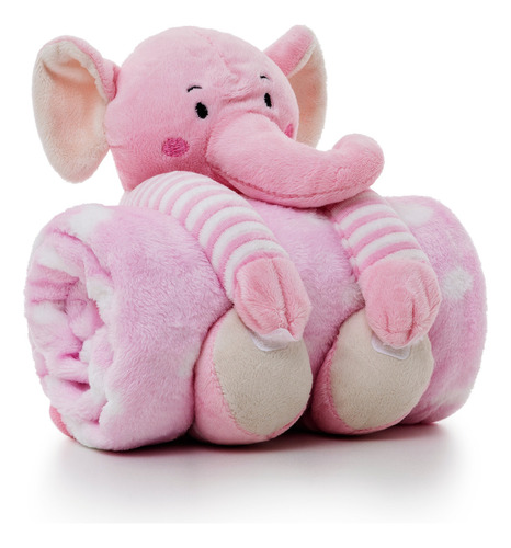 Manta Cobertor Soft Com Naninha De Pelúcia Bebê Antialergico Cor Rosa Elefante Rosa